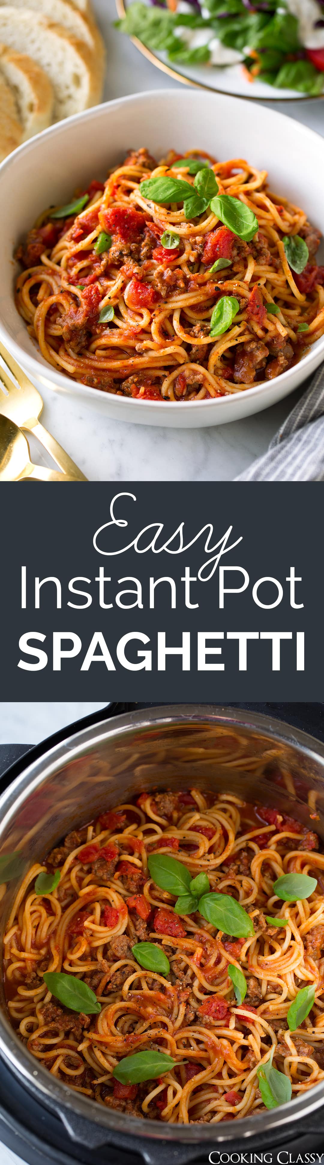 Instant Pot Spaghetti - super easy and super fast classic spaghetti with meat sauce. A great way to use your Instant Pot and clean up is a breeze! It may just become a family favorite! #instantpot #onepot #spaghetti #easyrecipe #dinner