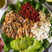 Grilled Chicken Sun Dried Tomato and Avocado Spinach Salad