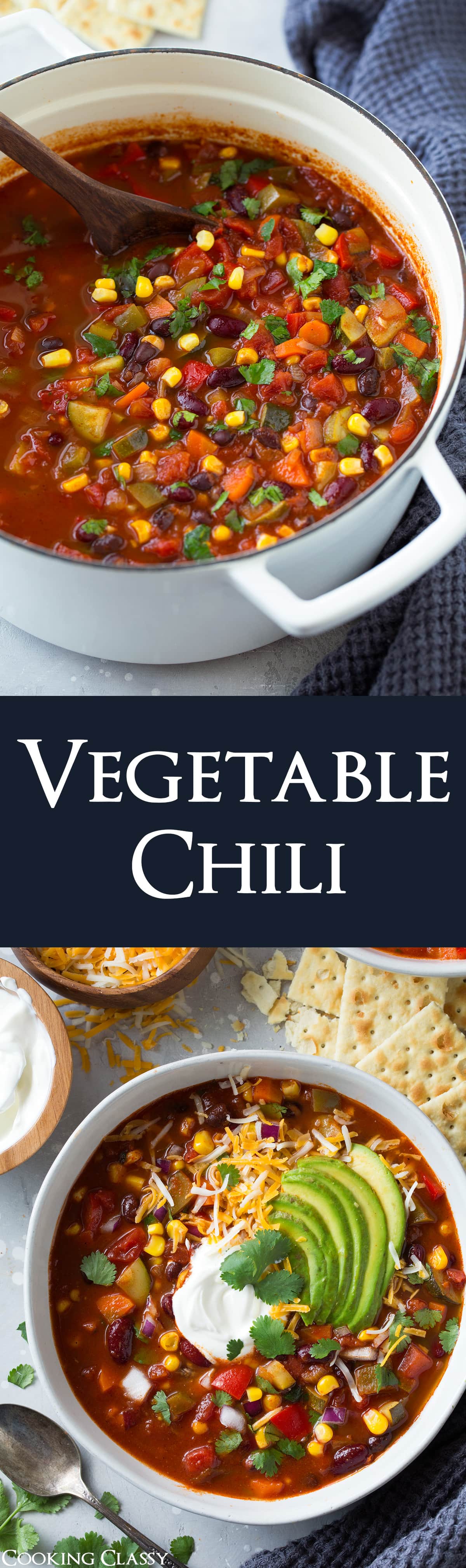 Vegetable Chili - this is jam packed with nutritious veggies and it's so good no one will even miss the meat! It's perfectly hearty and healthy and it's a dinner you can feel great about eating! I'd even say it's a recipe worthy of the recipe book. #chili #vegetables #vegetablechili #soup #healthyrecipe #dinner