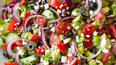 Close up of a Greek Salad in a bowl