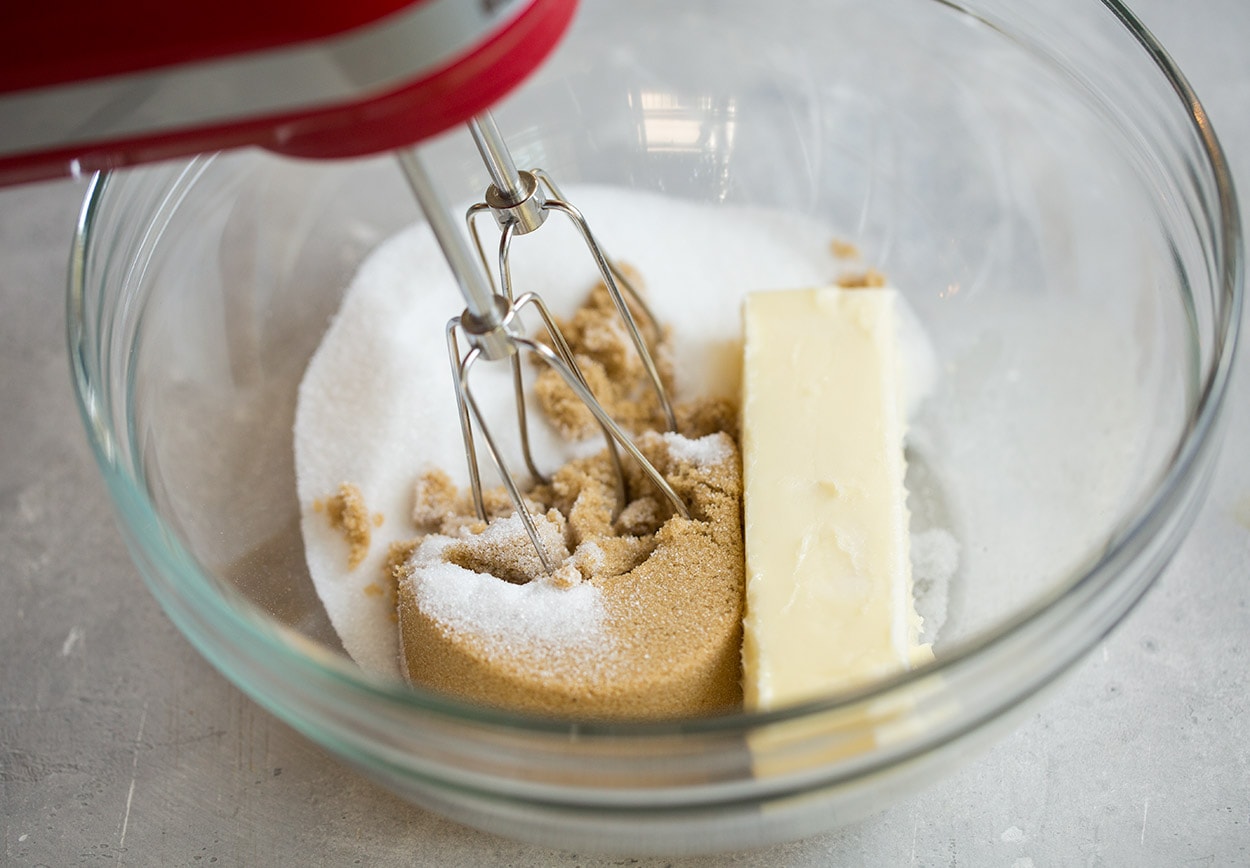 mixing sugars and butter