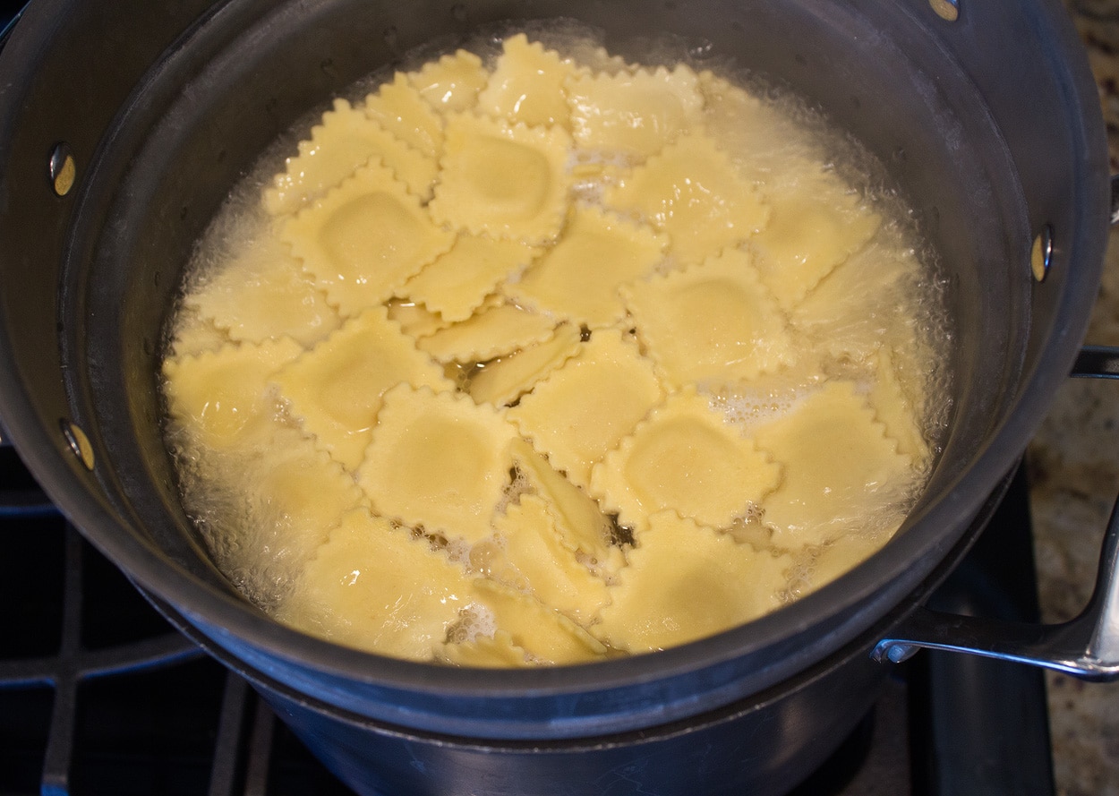 ravioli boiling in pot