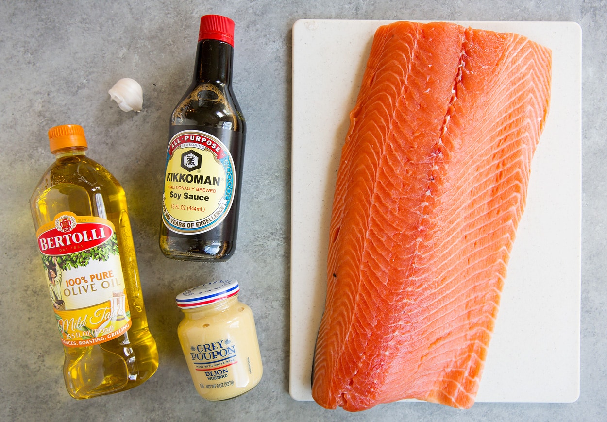 ingredients for grilled salmon marinade on countertop