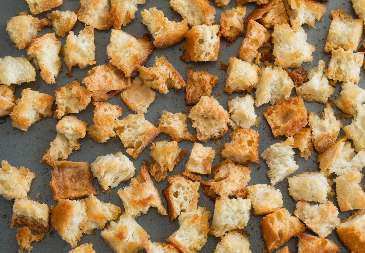 finished baked croutons for caesar salad