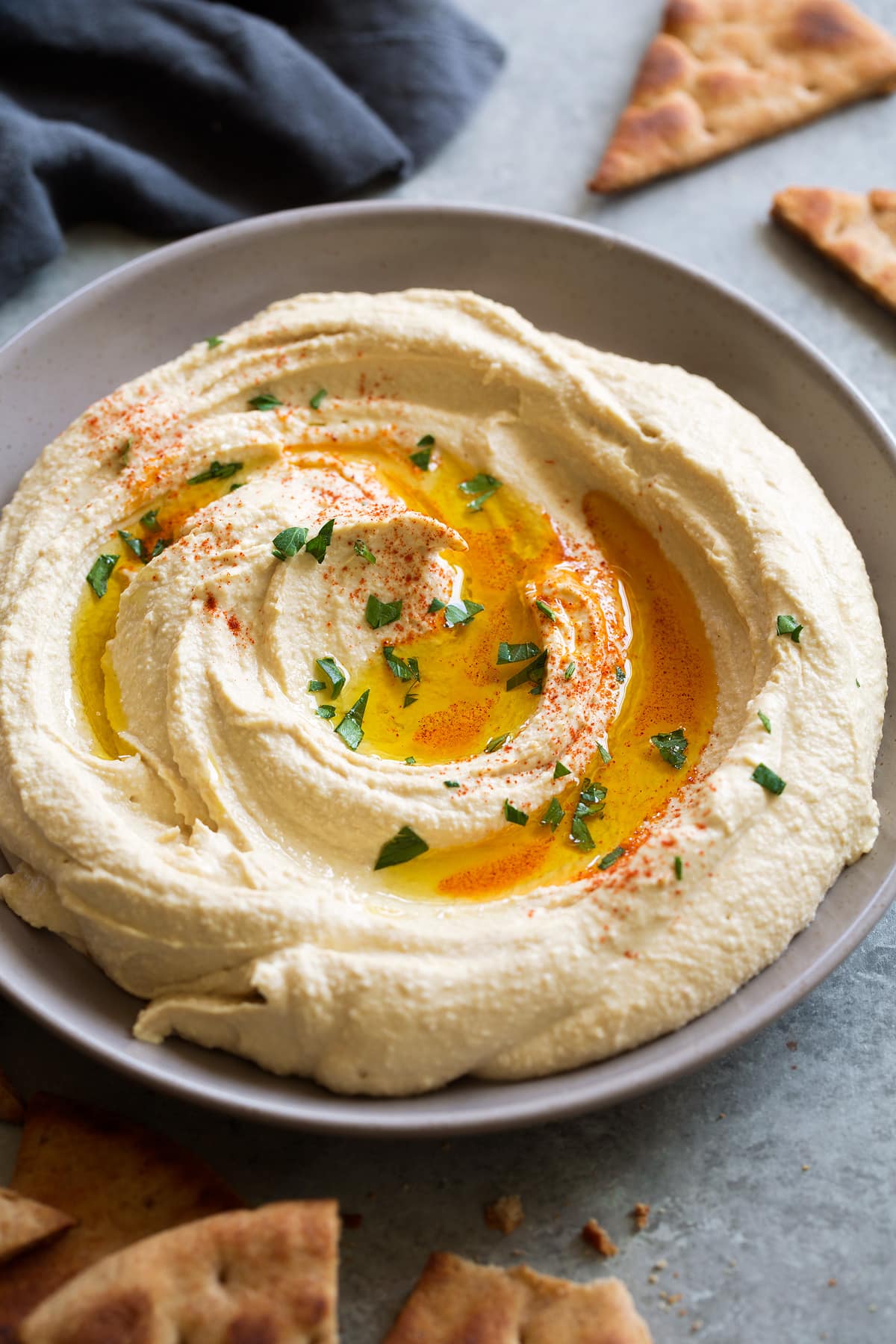 Homemade hummus in serving bowl