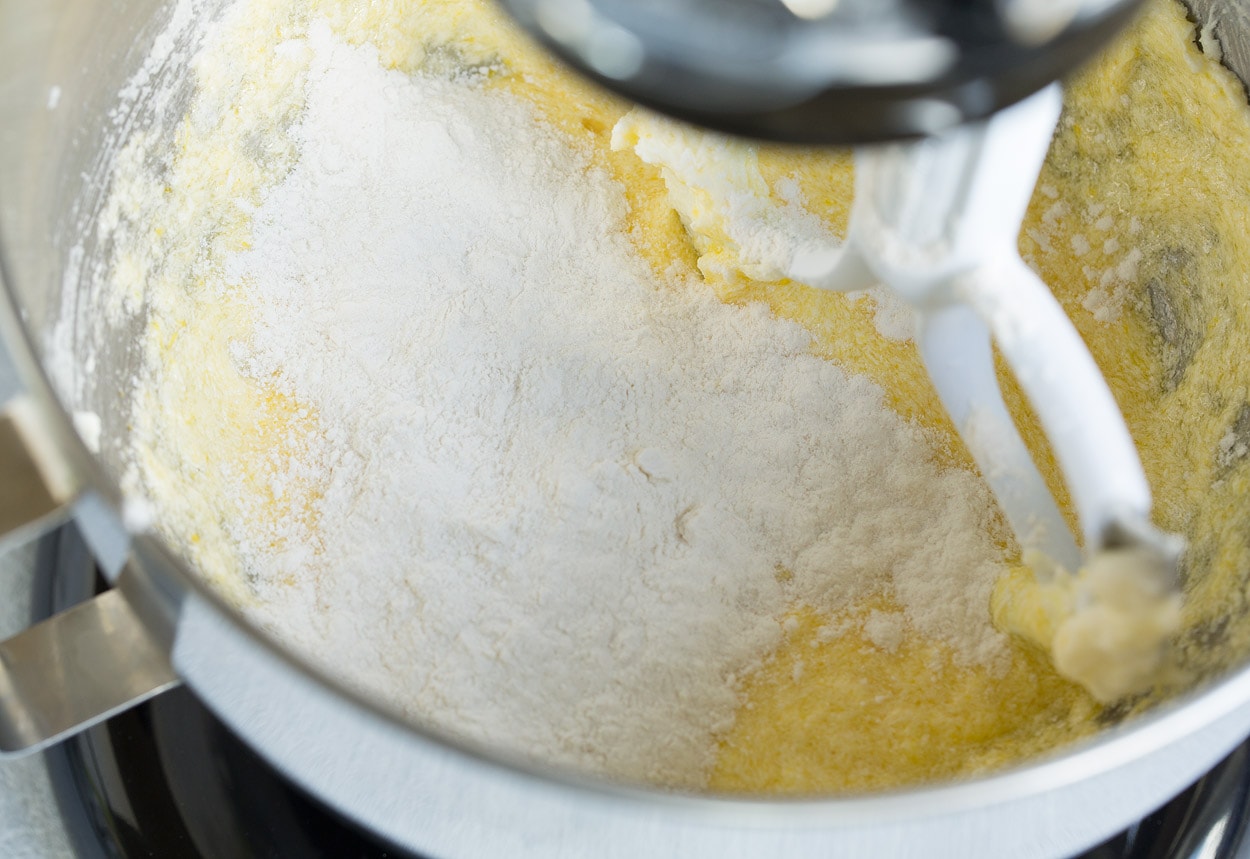 Lemon Blueberry Bread mixing in flour