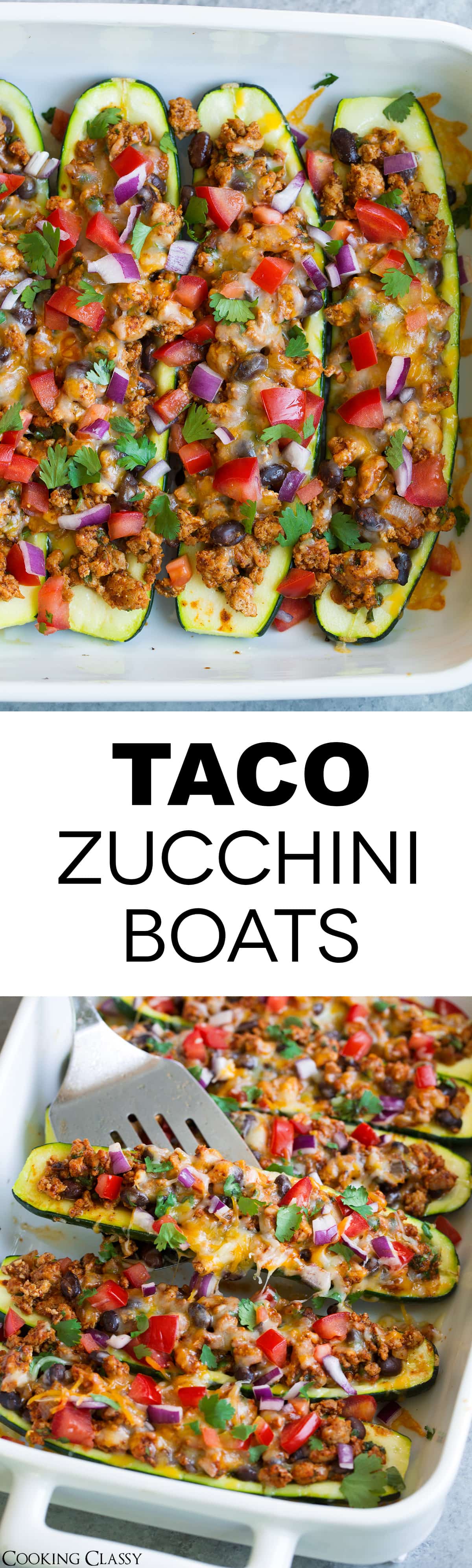 Taco Zucchini Boats - already made these 3 times! They're jam packed with flavor, they're perfectly filling, and have less carbs than the traditional flour or corn tortilla tacos. #zucchini #recipe #summer #zucchiniboats #tacos