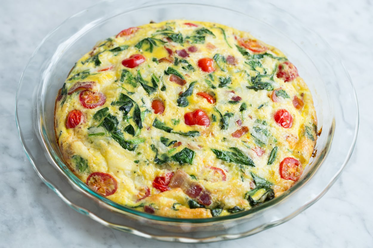Frittata shown baked and set.