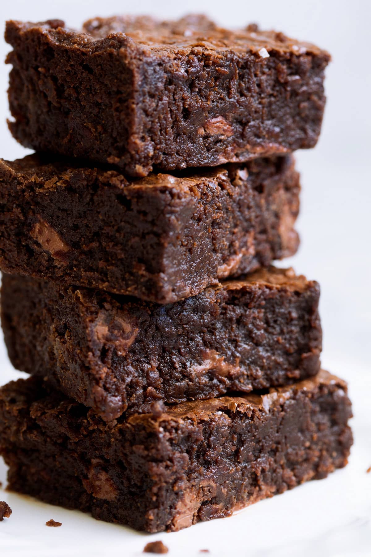 Close up image showing texture of homemade brownies.