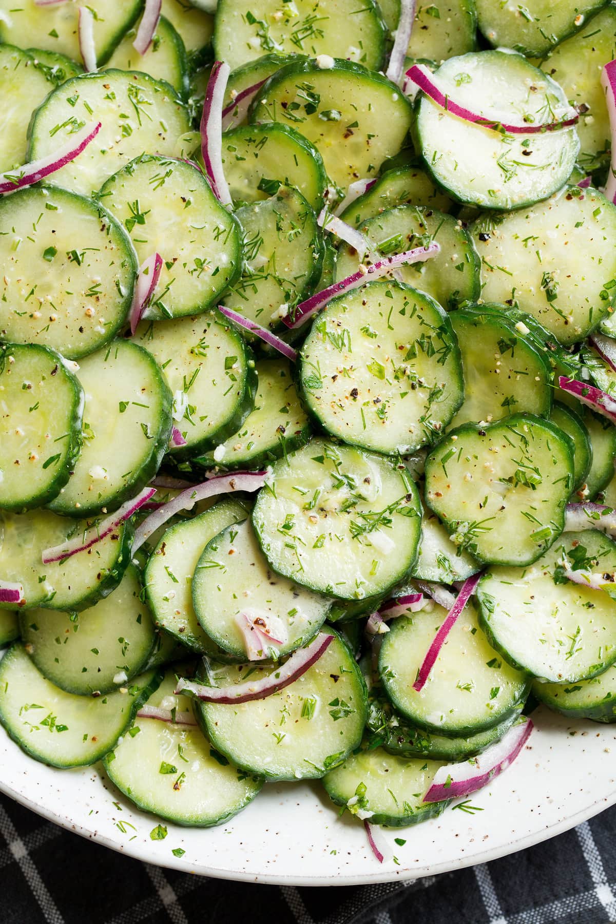 Close up image of cucumber salad.