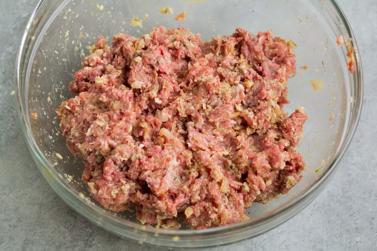 Ground beef mixture after tossing together.