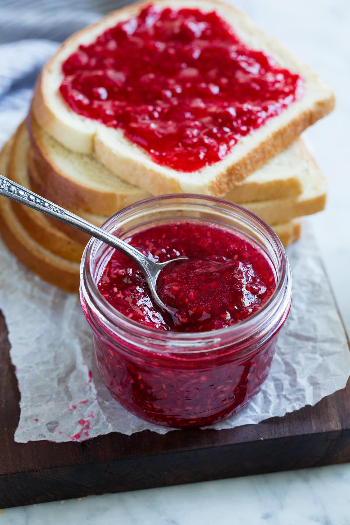 Close up image of raspberry jam.