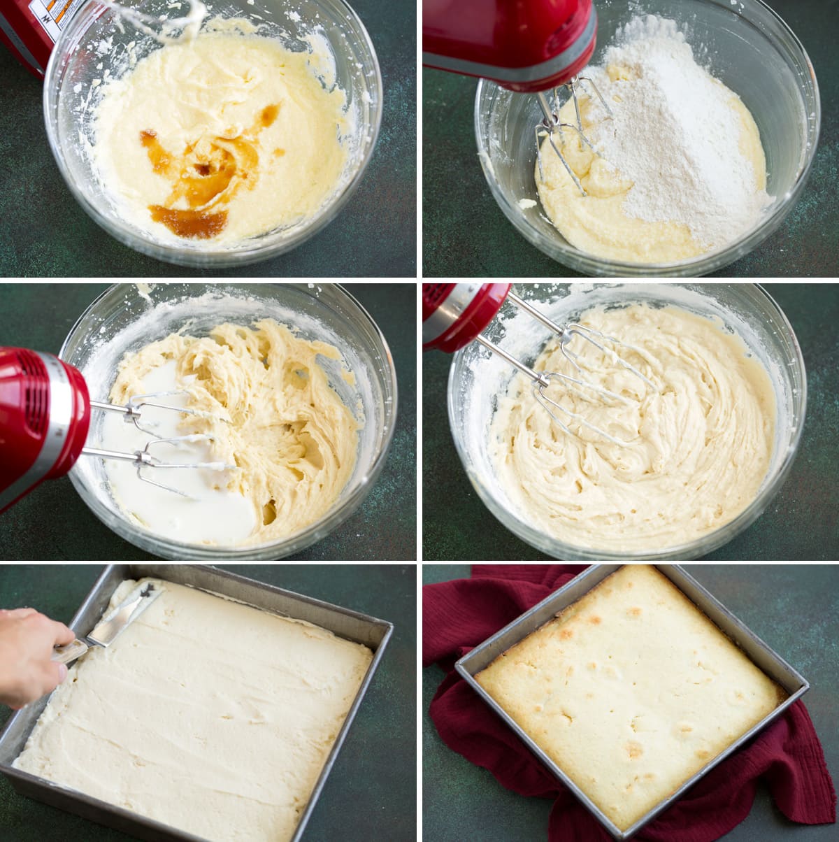 Image showing steps how to make apple upside down cake batter.
