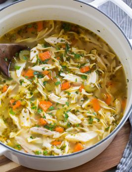 Pot full of quick and easy chicken noodle soup
