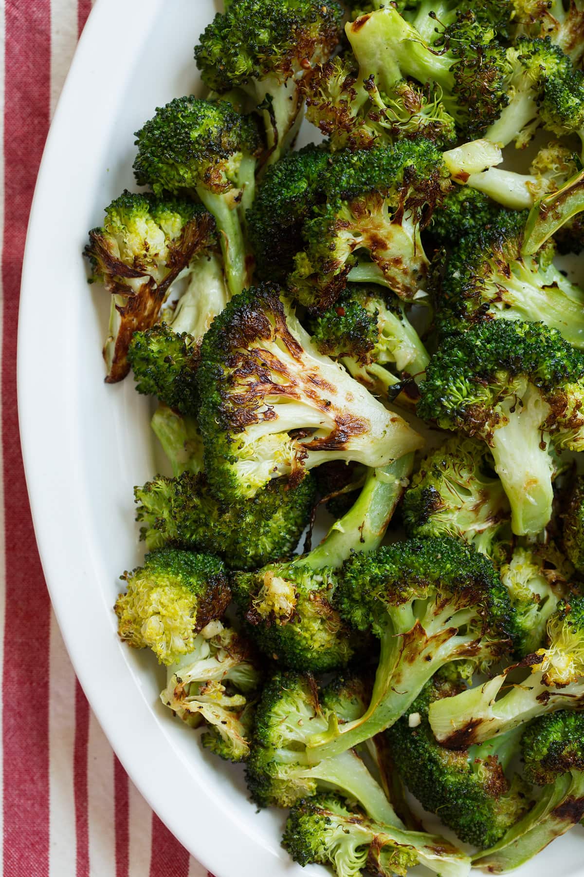 Close up image of roasted broccoli florets.