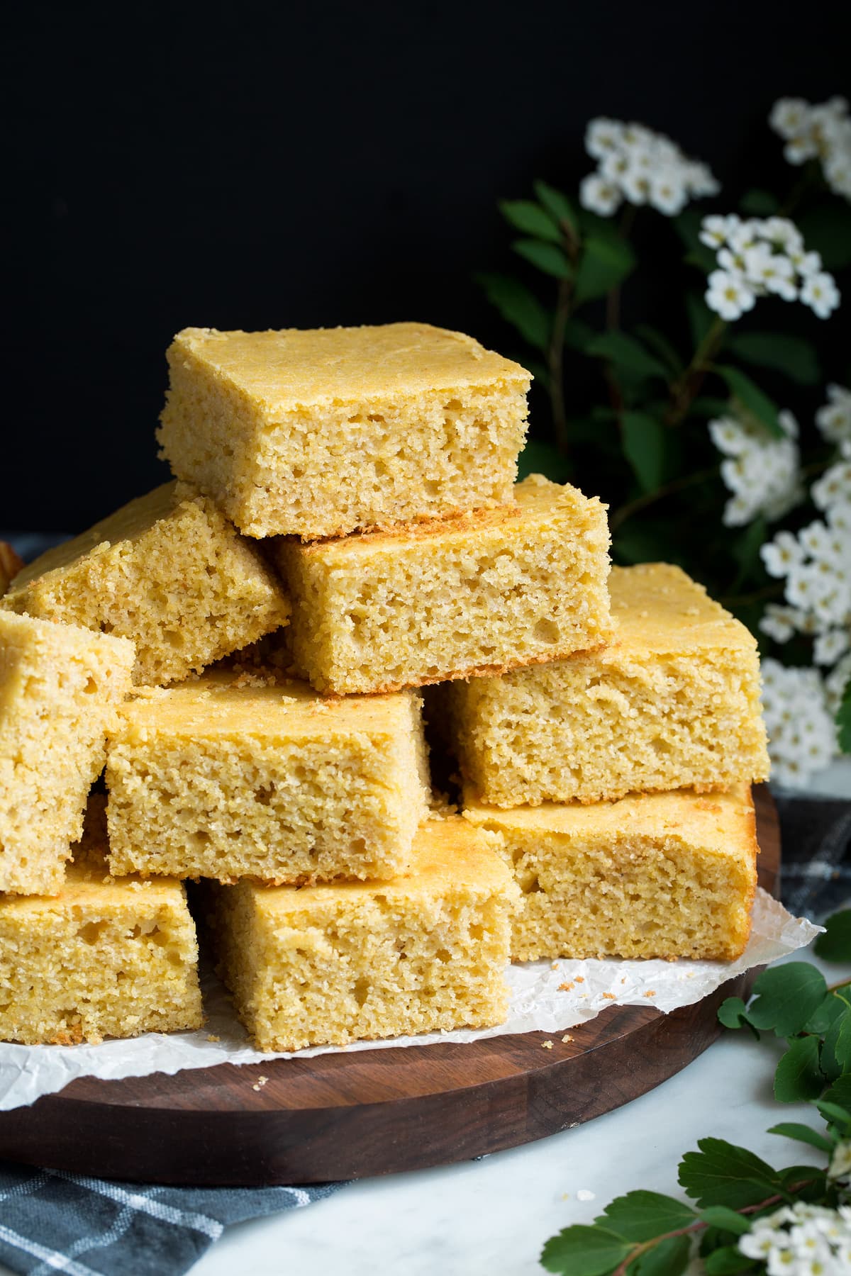 Stack of cornbread on a plate.