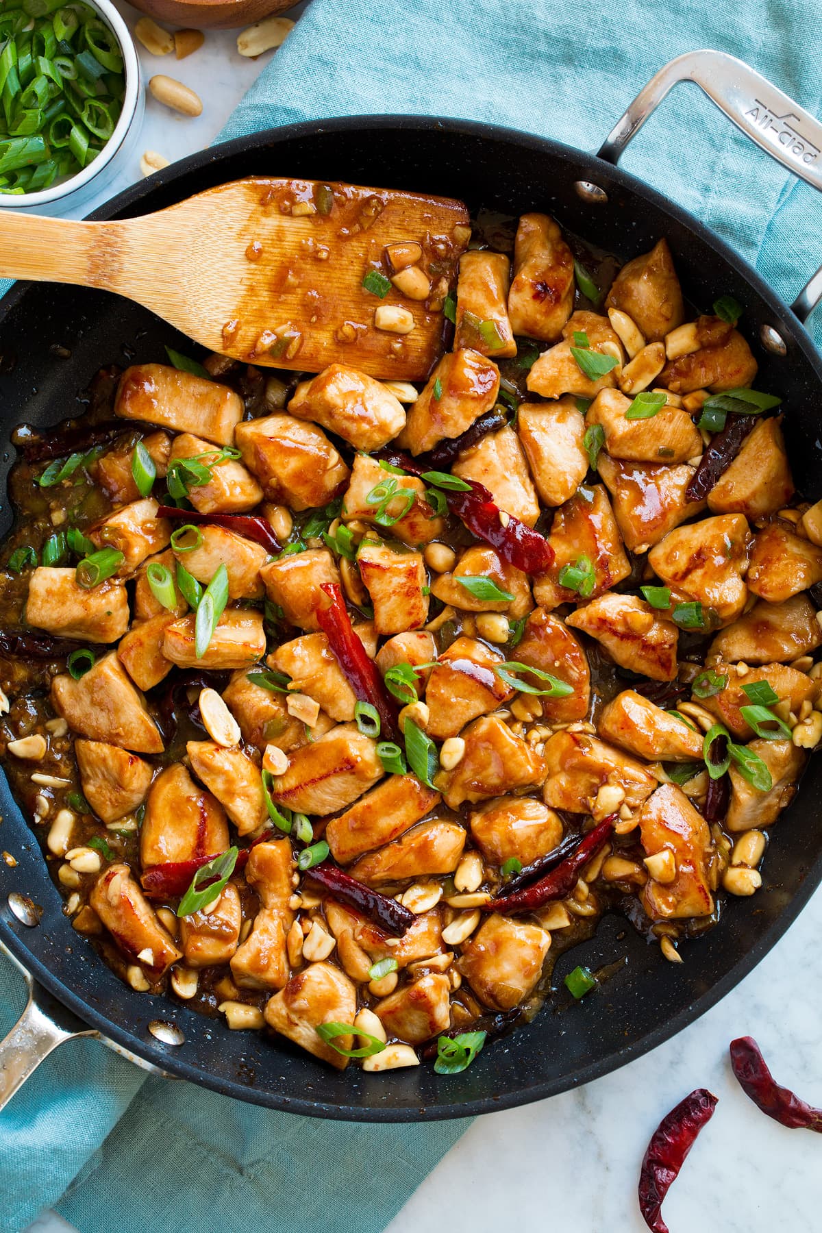 Kung Pao Chicken in a large skillet.