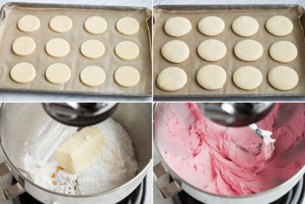 Steps 9 - 12 of making soft frosted sugar cookies.