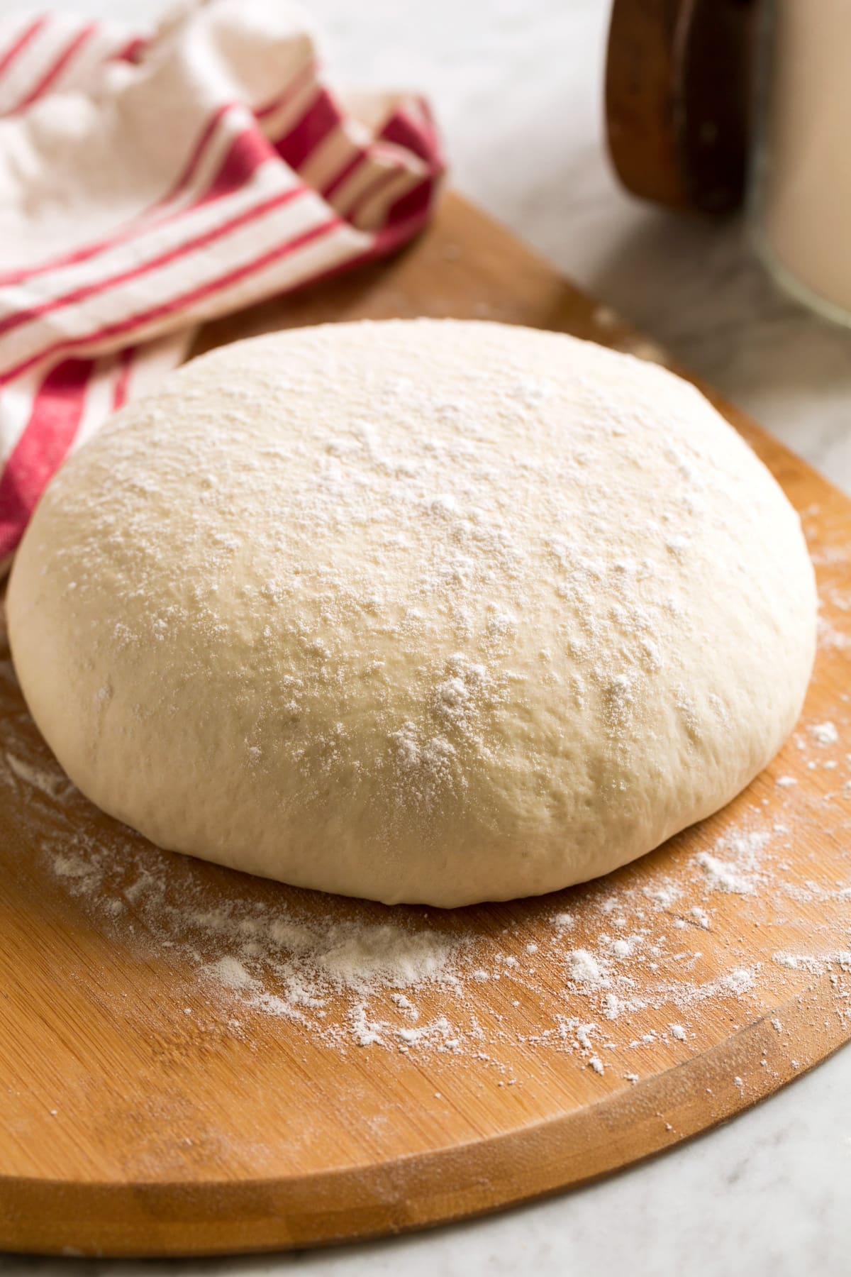 Ball of homemade pizza dough.