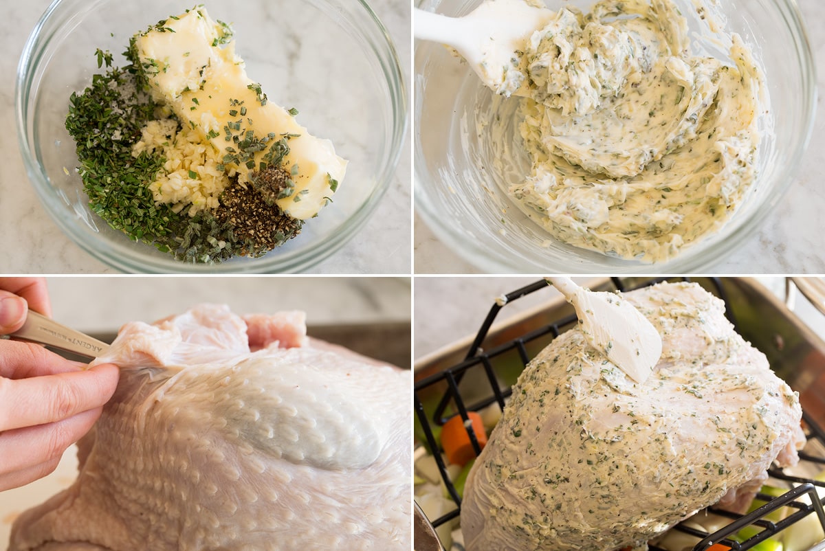 Collage of four images showing how to prepare a Roast Turkey Breast