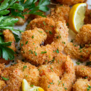 Close up image of fried shrimp.