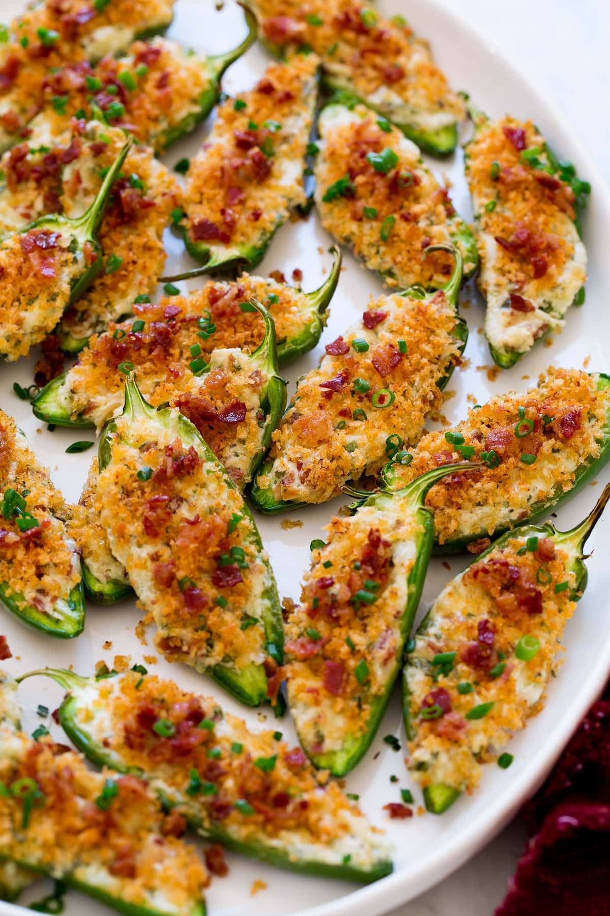 Jalapeno poppers shown from side angle.