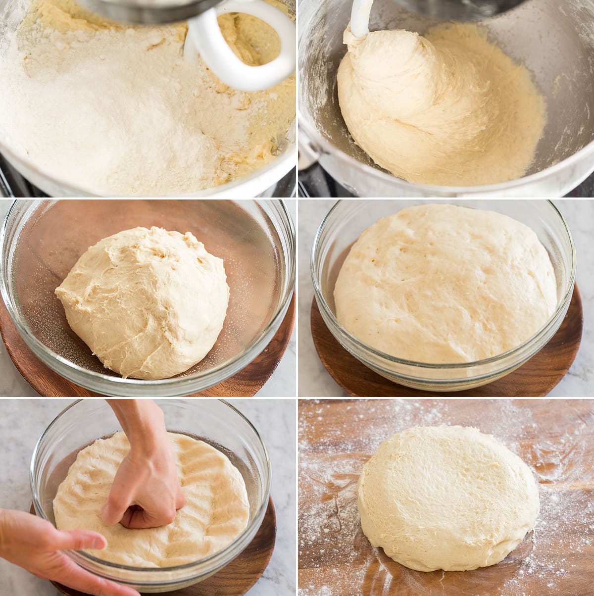 Steps 7 - 12 of rising and dividing naan dough.