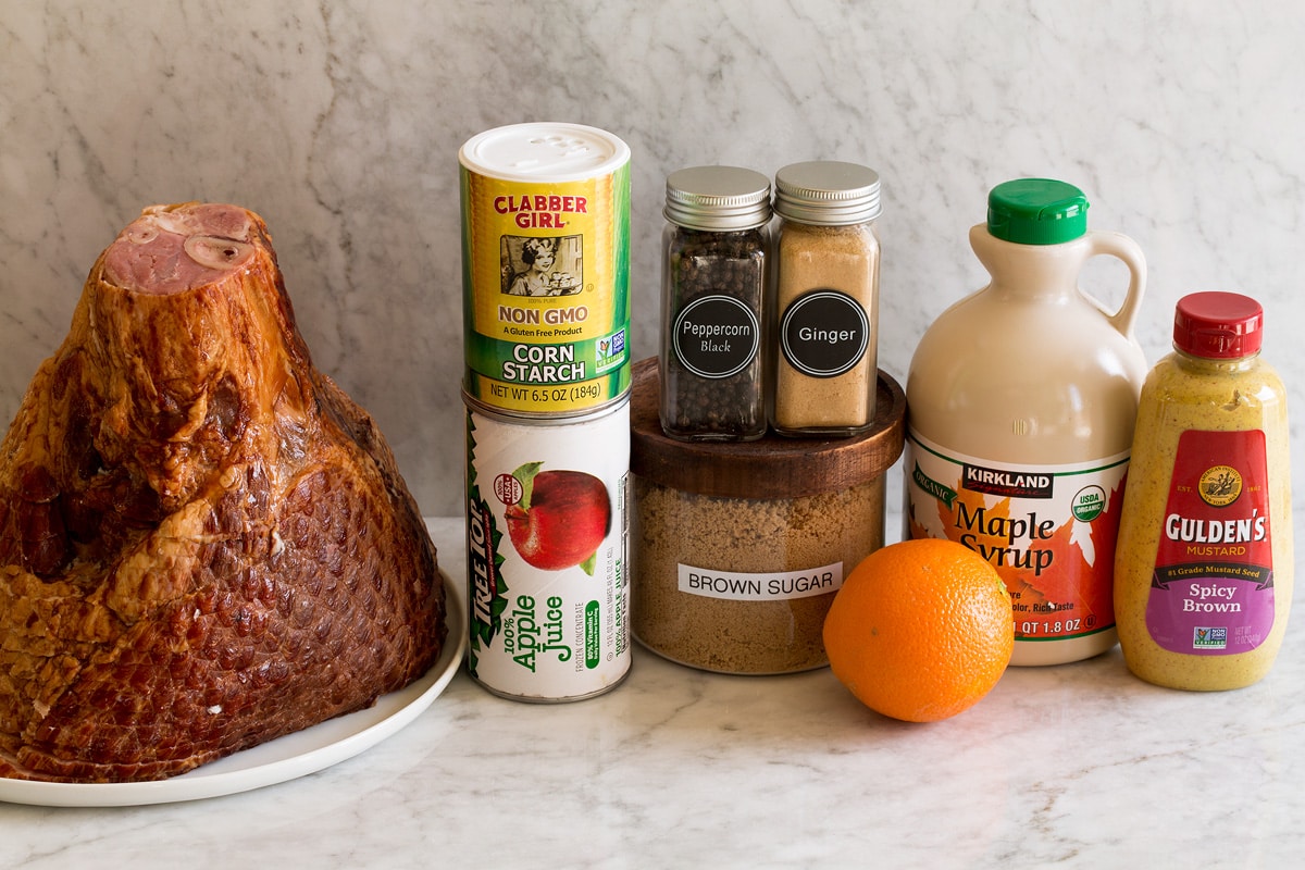 Photo of ingredients used to make a crockpot ham with glaze.
