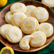 Plate of glazed lemon meltaway cookies.