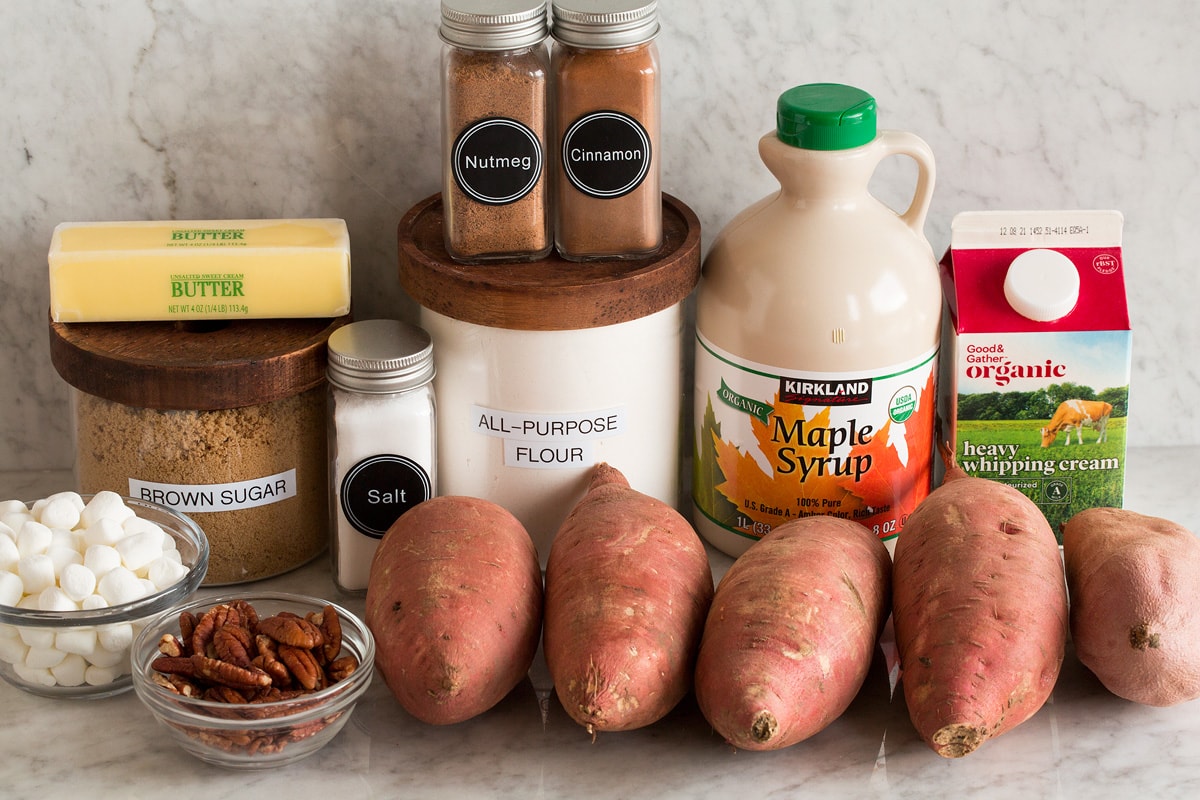 Photo of ingredients used to make loaded twice baked sweet potatoes.