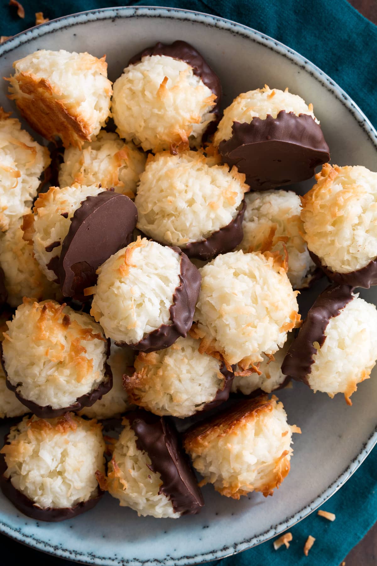 Coconut macaroons shown close up from above.