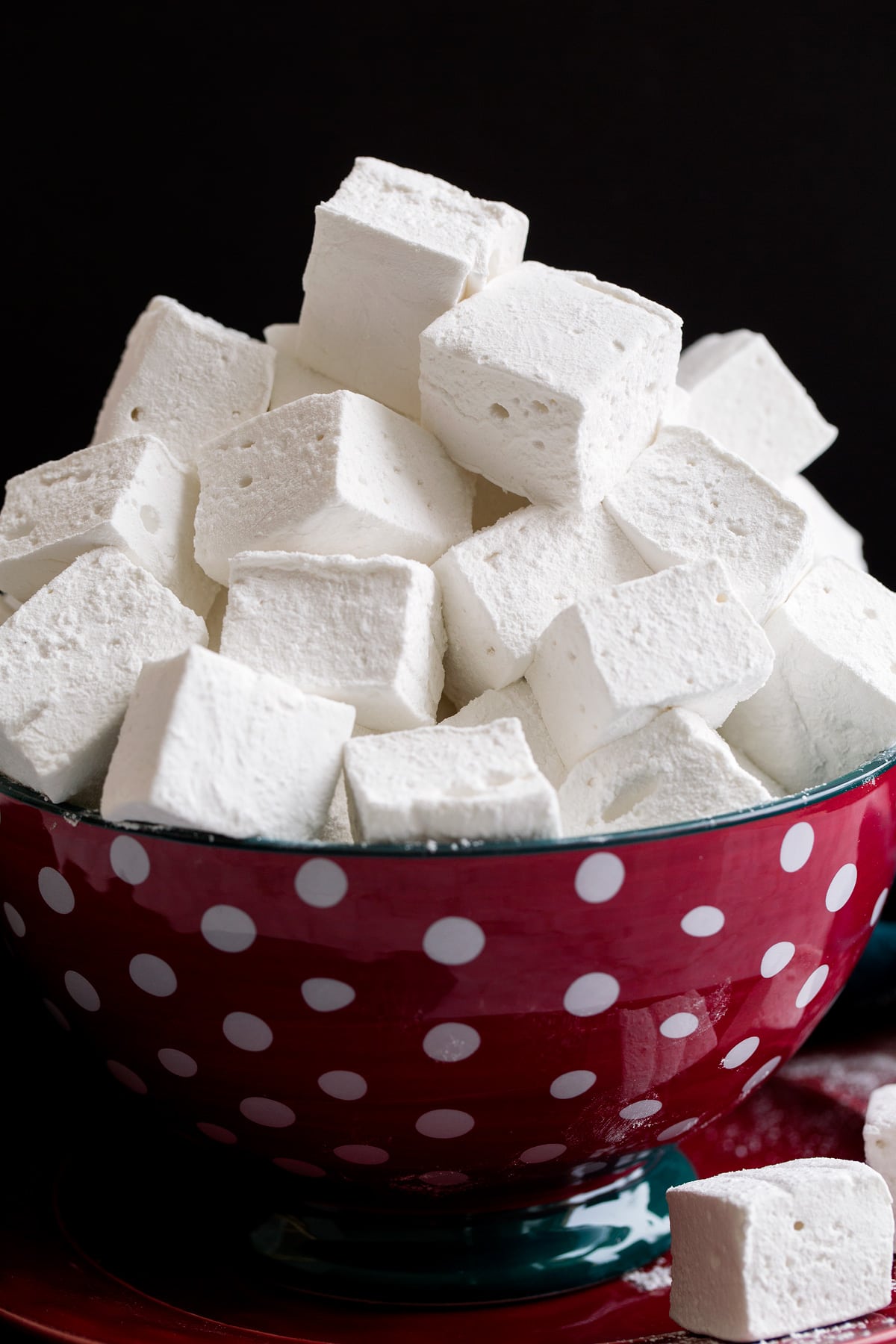 Close up photo of homemade square marshmallows.