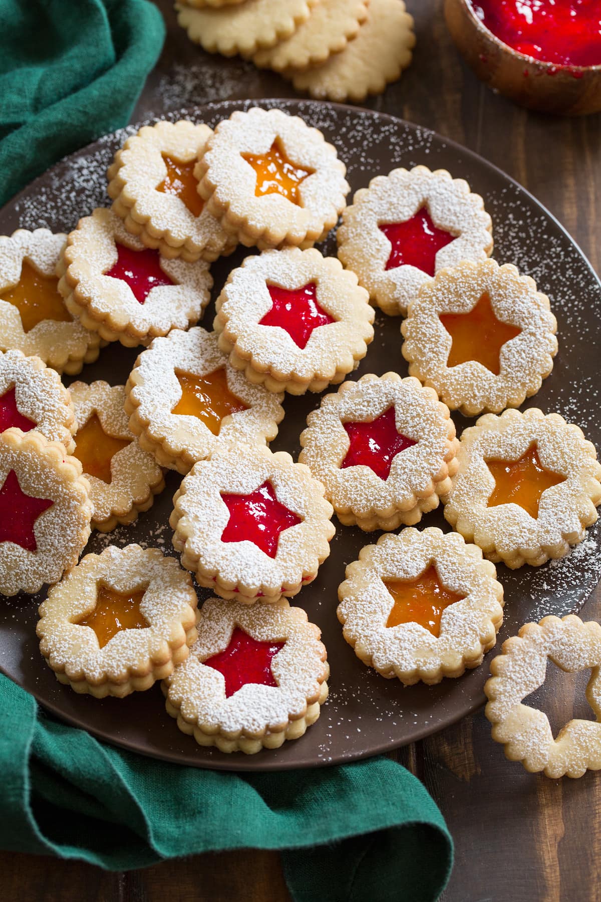 Linzer cookies with a star center that's layered with jam.