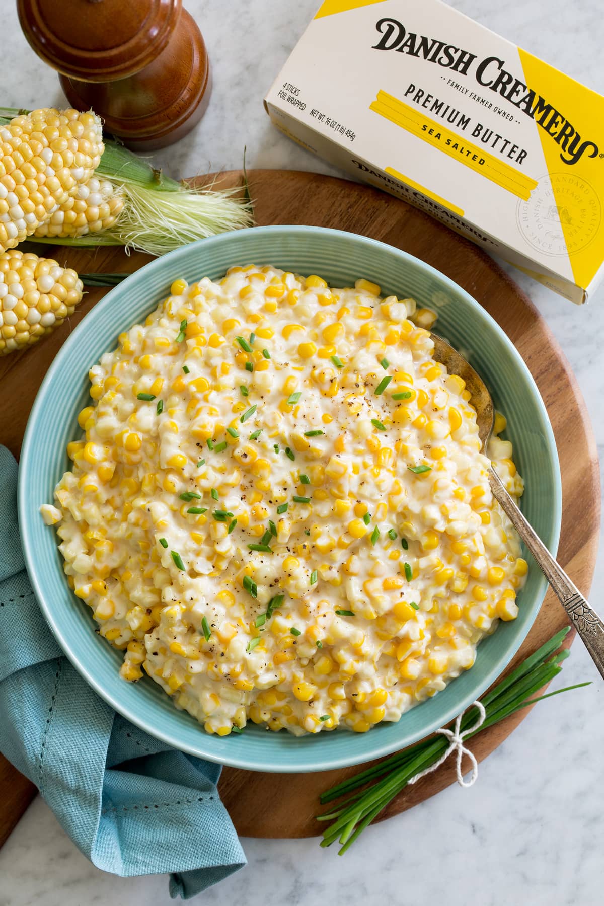 Creamed corn made with cream and butter.