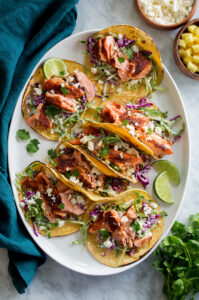 Salmon Tacos Recipe Cooking Classy Salmon Tacos 01 199x300
