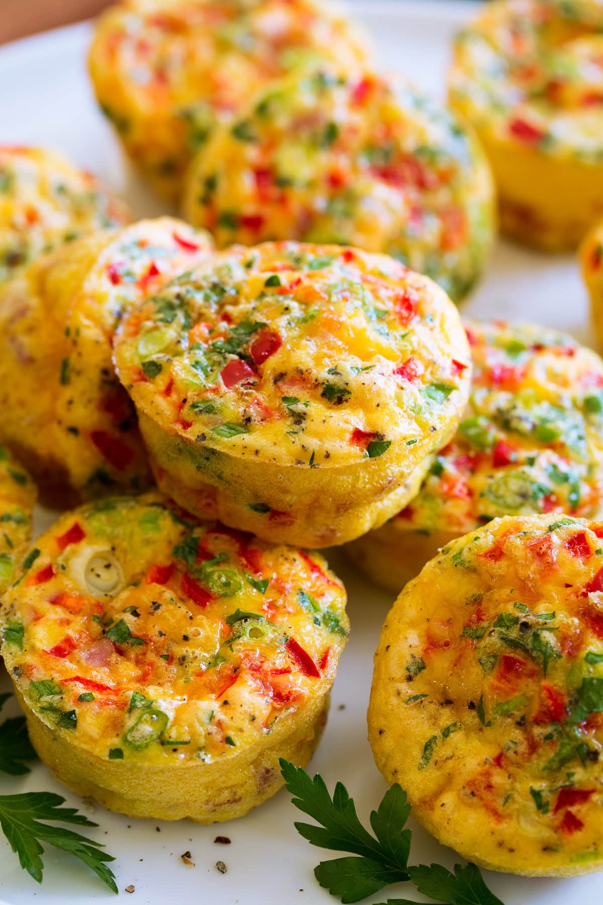 Close up photo of stacked egg muffins.