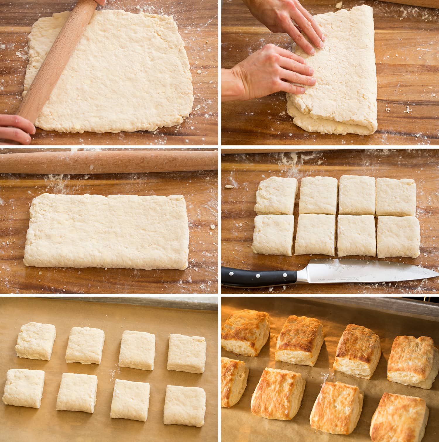 Folding and cutting biscuits and baking.