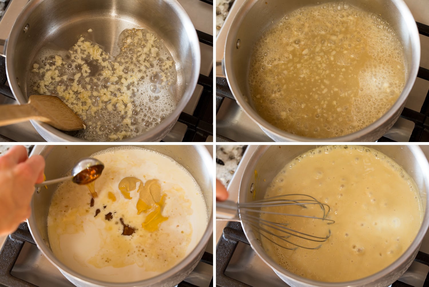 Images showing how to make sauce for chicken cordon bleu.