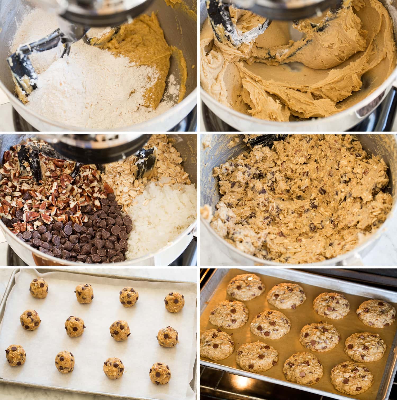 Continued steps of making cowboy cookie dough and baking on cookie sheet.