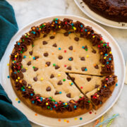 Chocolate chip cookie cake whole.