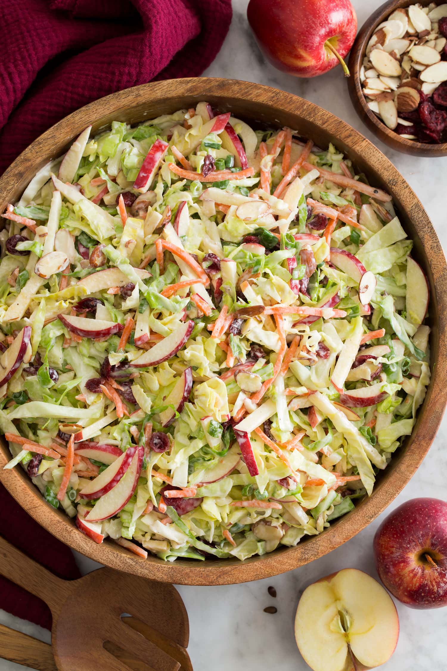 Overhead photo of coleslaw with apples.