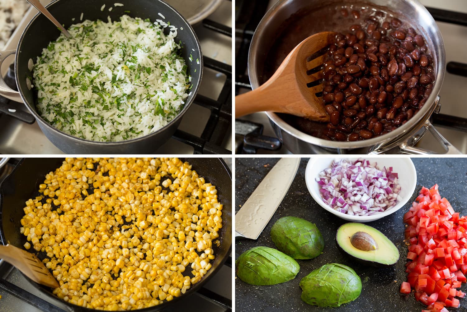 Making toppings for burrito bowl.