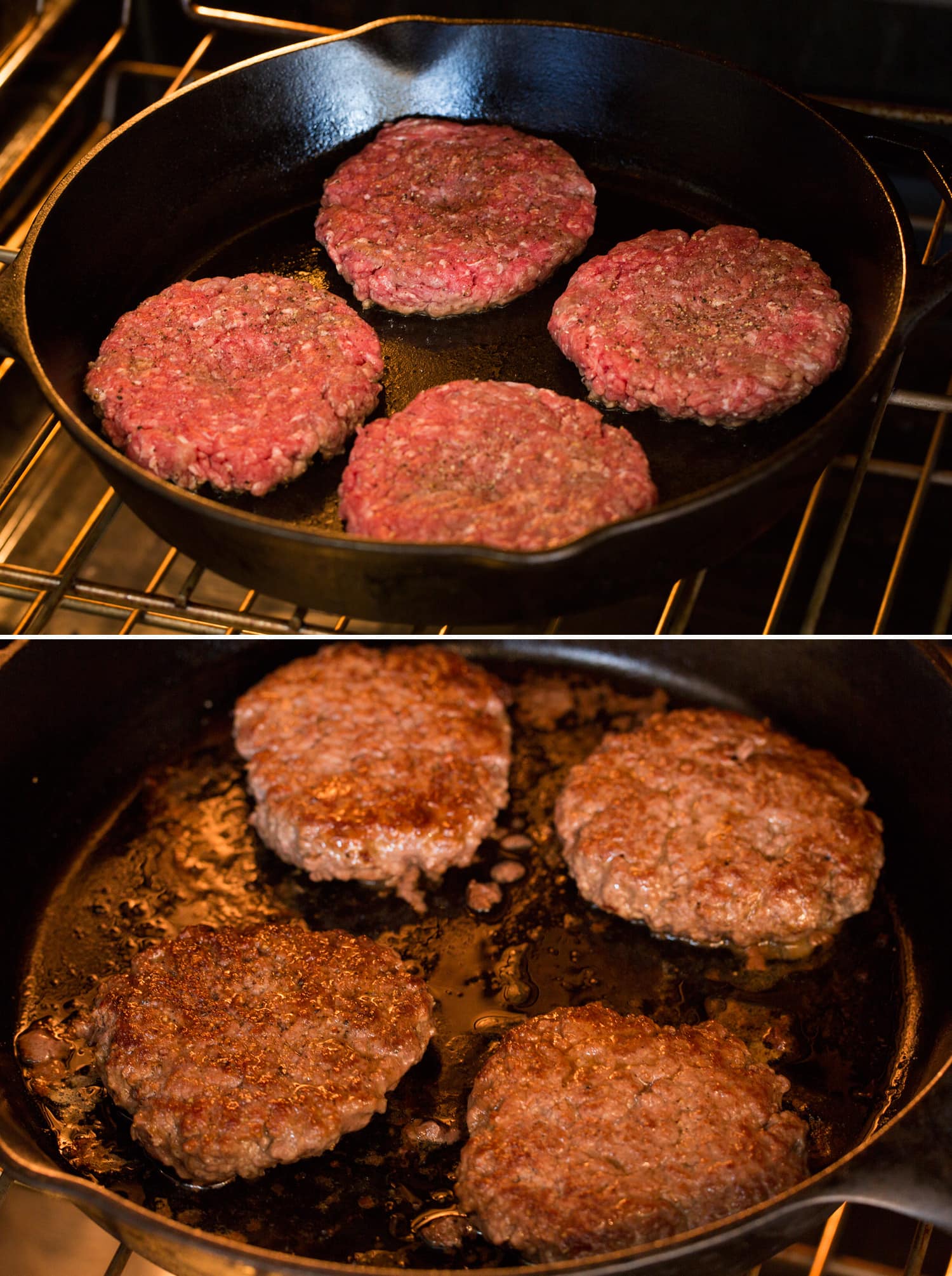 Cooking burgers in the oven.