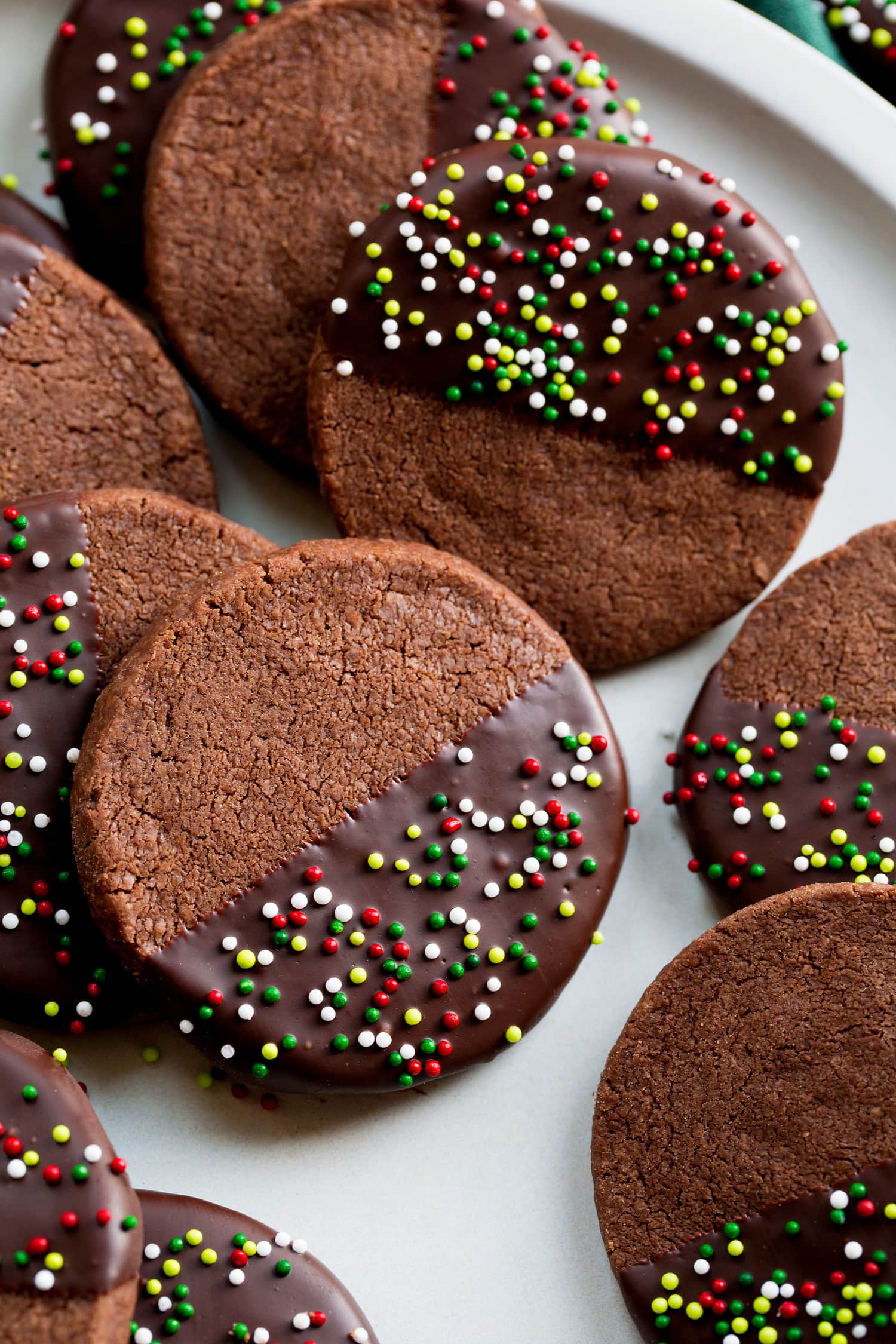 Close up photo of chocolate shortbread cookies.