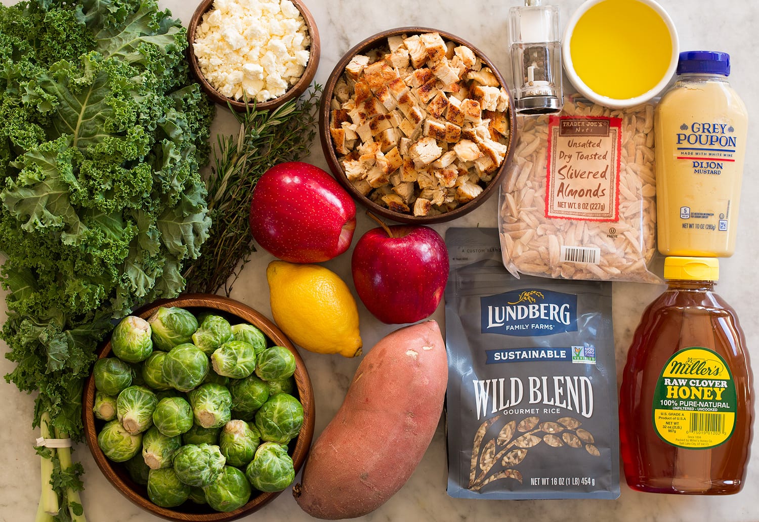 Ingredients needed to make a homemade harvest bowl recipe.