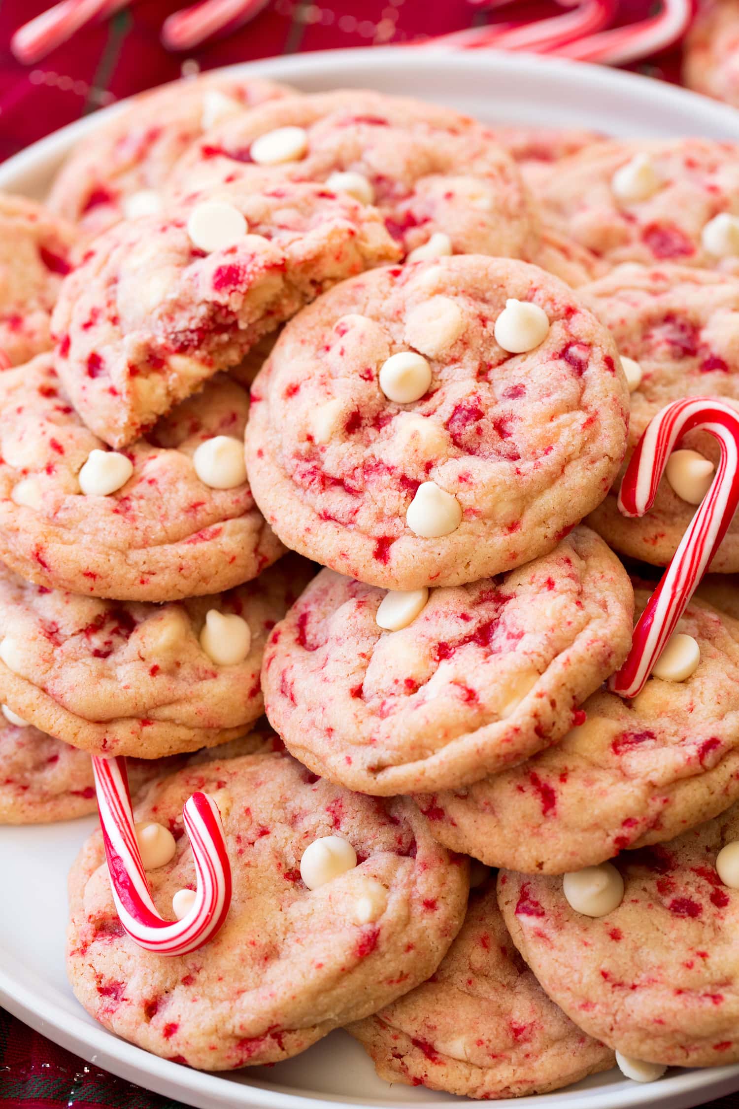 Close up photo of peppermint cookies showing texture.