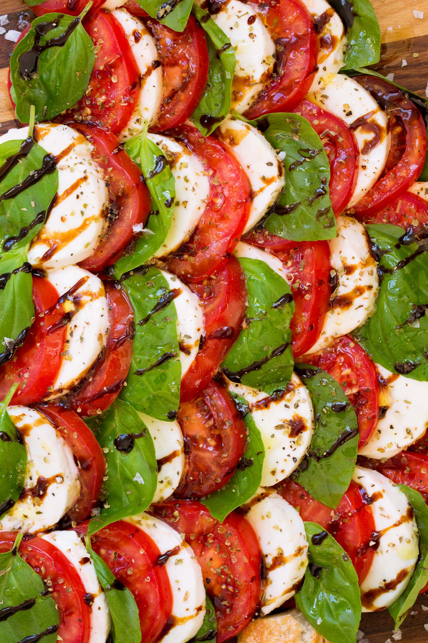 Close up photo of caprese salad.