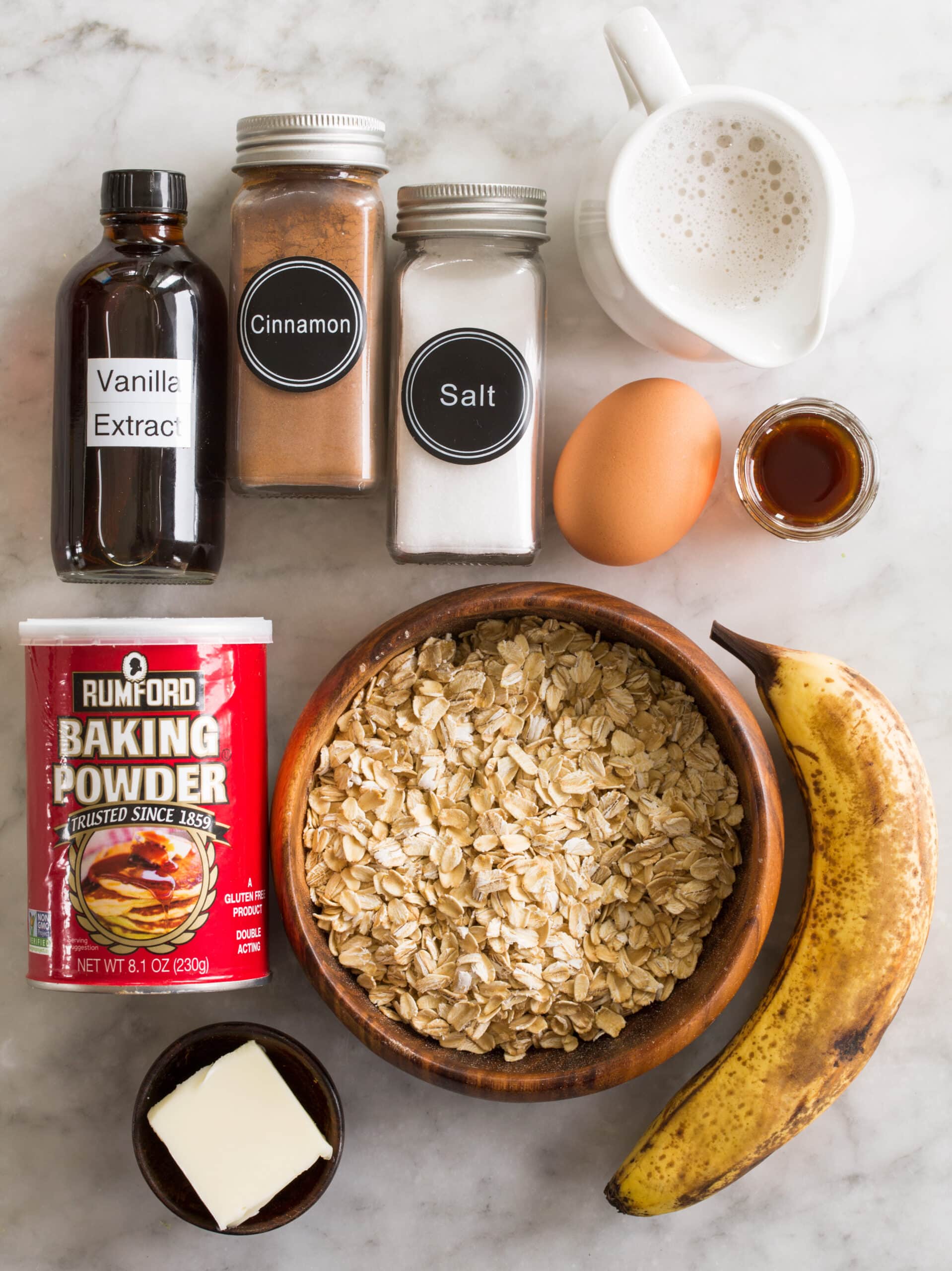 Ingredients needed for base baked oats recipe.
