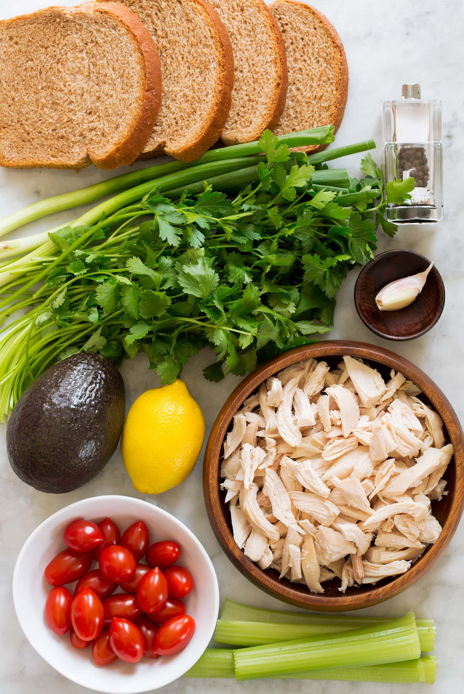 Ingredients used for avocado chicken salad.