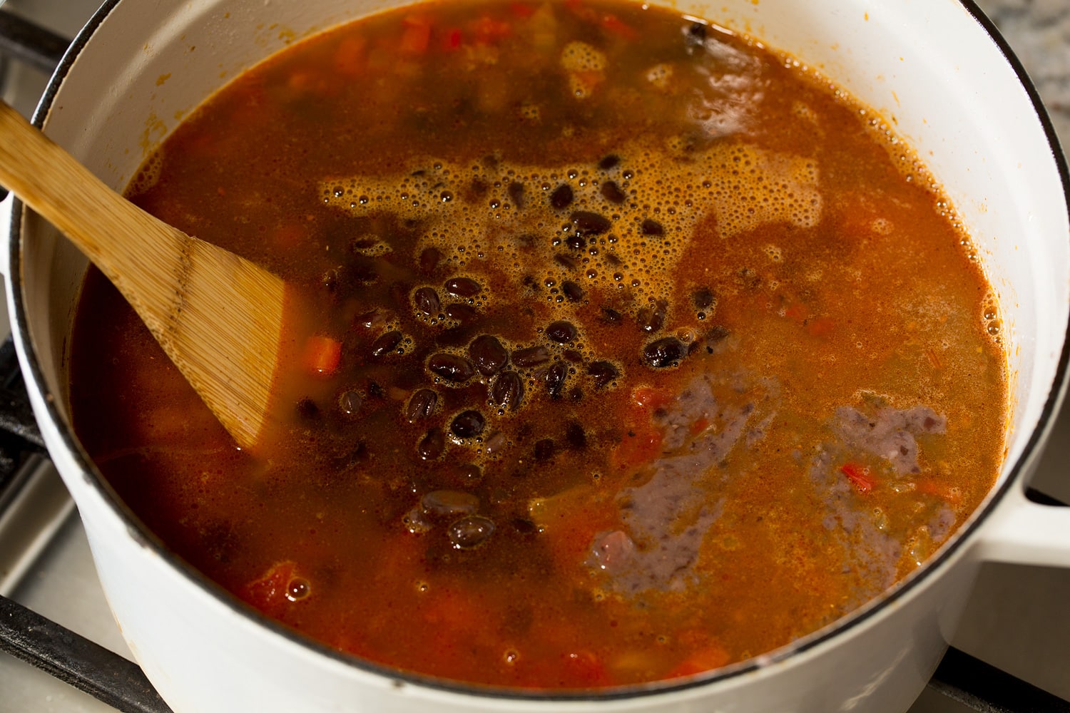 Black bean soup ingredients before being stirred together.
